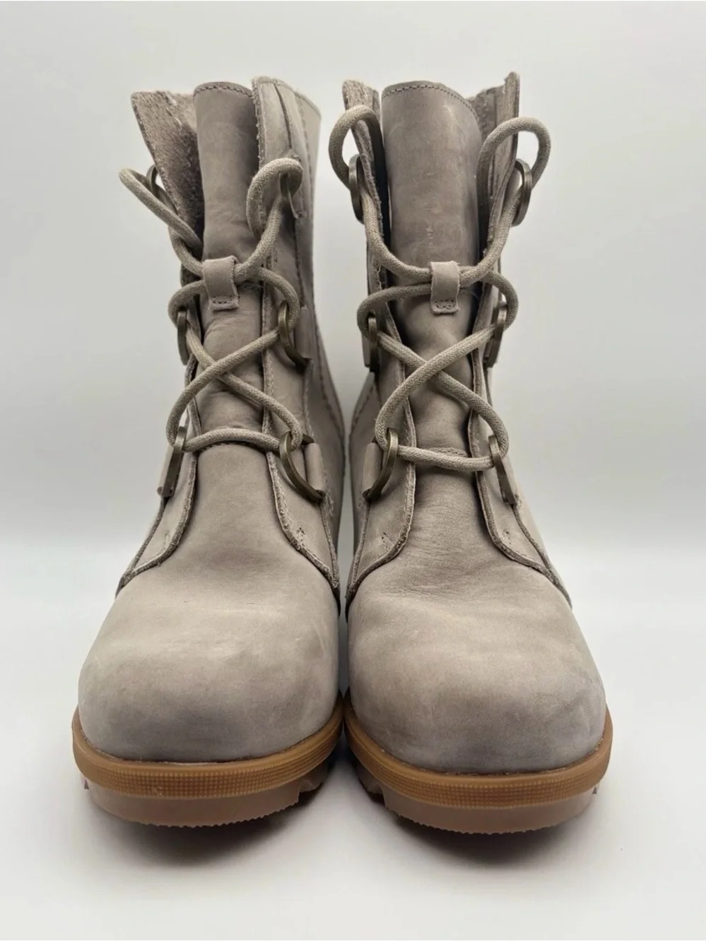 Sorel Taupe Wedge Lace-Up Boots with Gum Sole